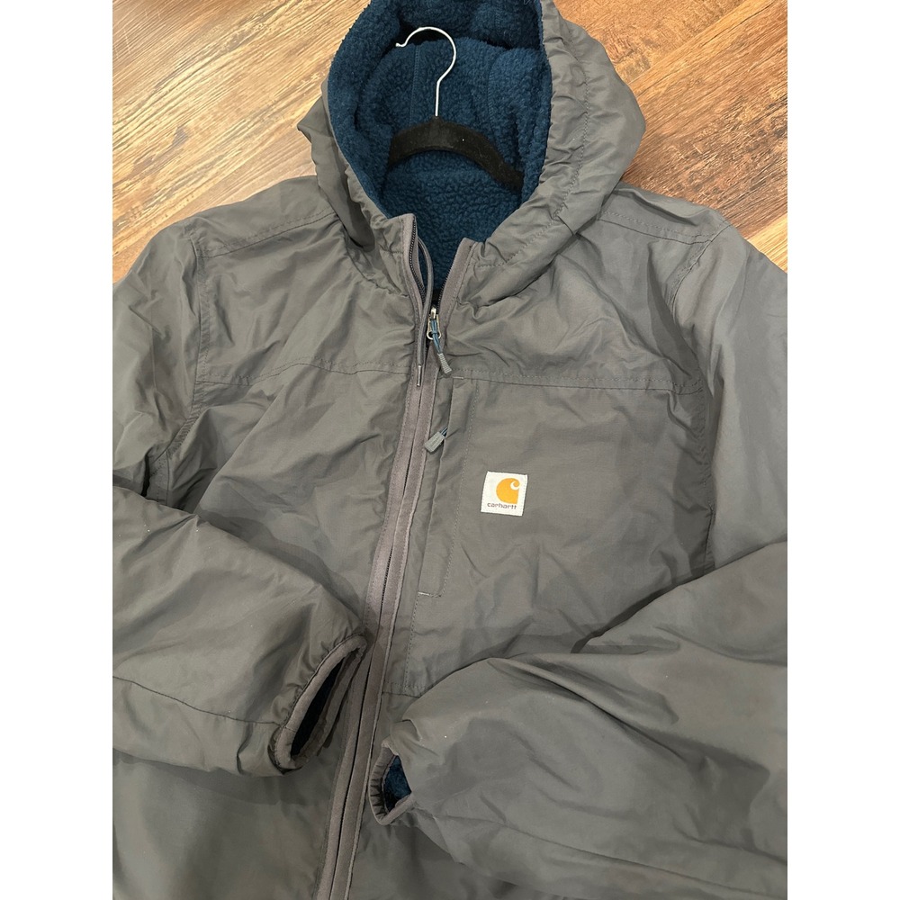 Carhartt Mens Reversible Sherpa Lined Jacket Gray Blue Hooded OJ4992-M Large